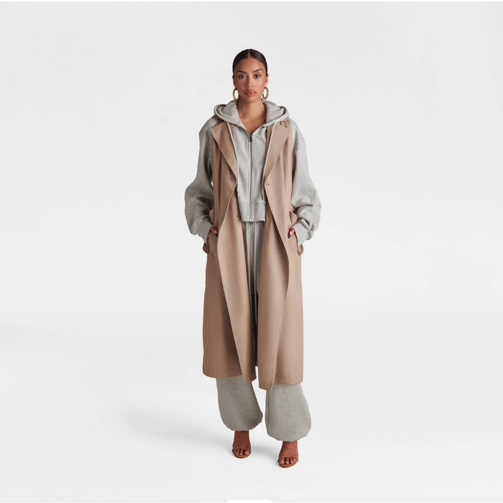 KBB by KAHLANA WOMEN’S The Sweatshirt Trench Coat - Khaki/Healther Gray XS - Picture 3 of 3